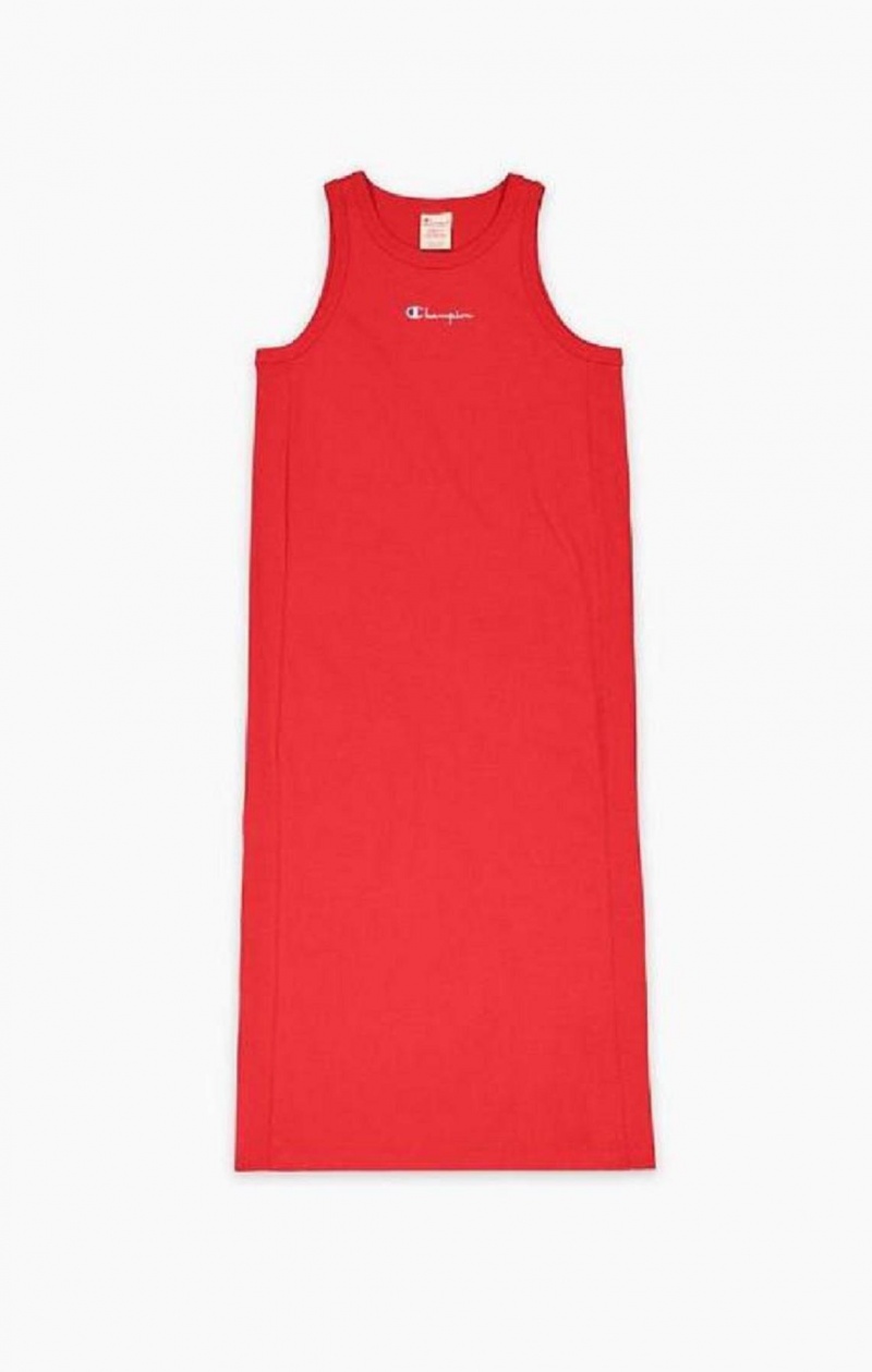 Champion Räfflad Insert Script Logo Midi Tank Klänning Klänning Dam Röda | 3764-FVEJY