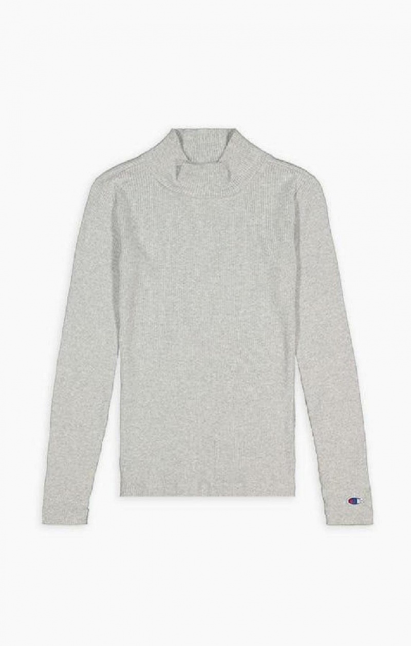 Champion Räfflad Polo Neck Top T-shirt Dam Ljusgrå | 5304-DGIEQ