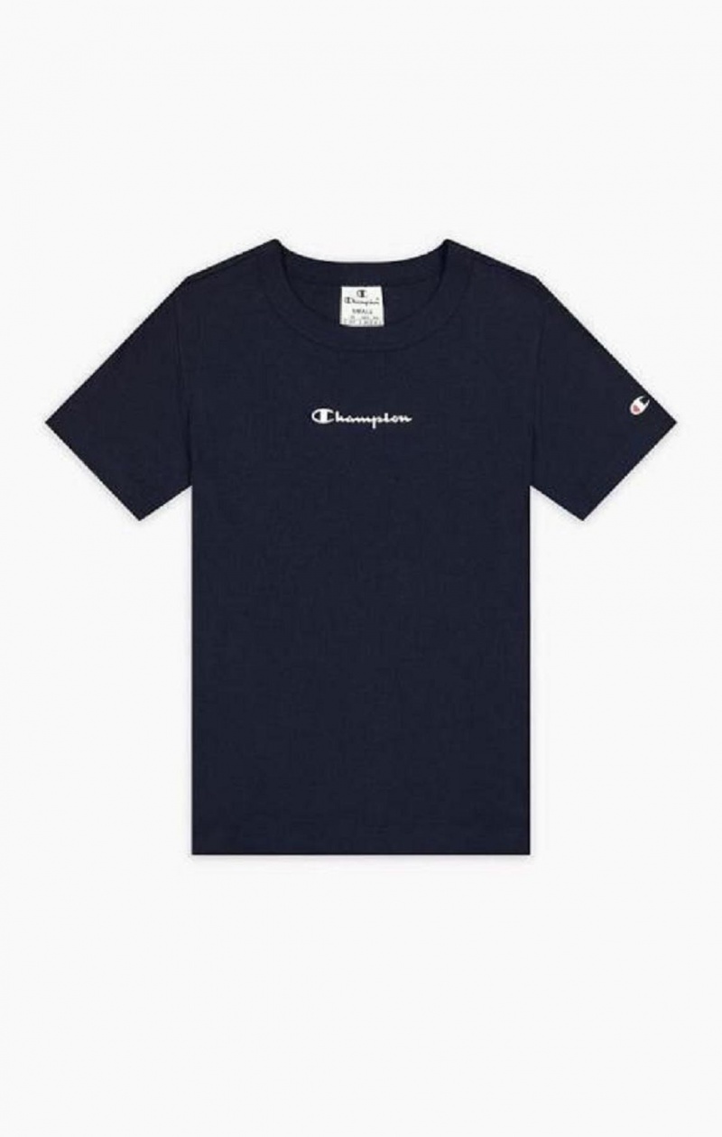 Champion Räfflad Script Logo T-Shirt T-shirt Dam Mörkblå | 6432-QIYPD