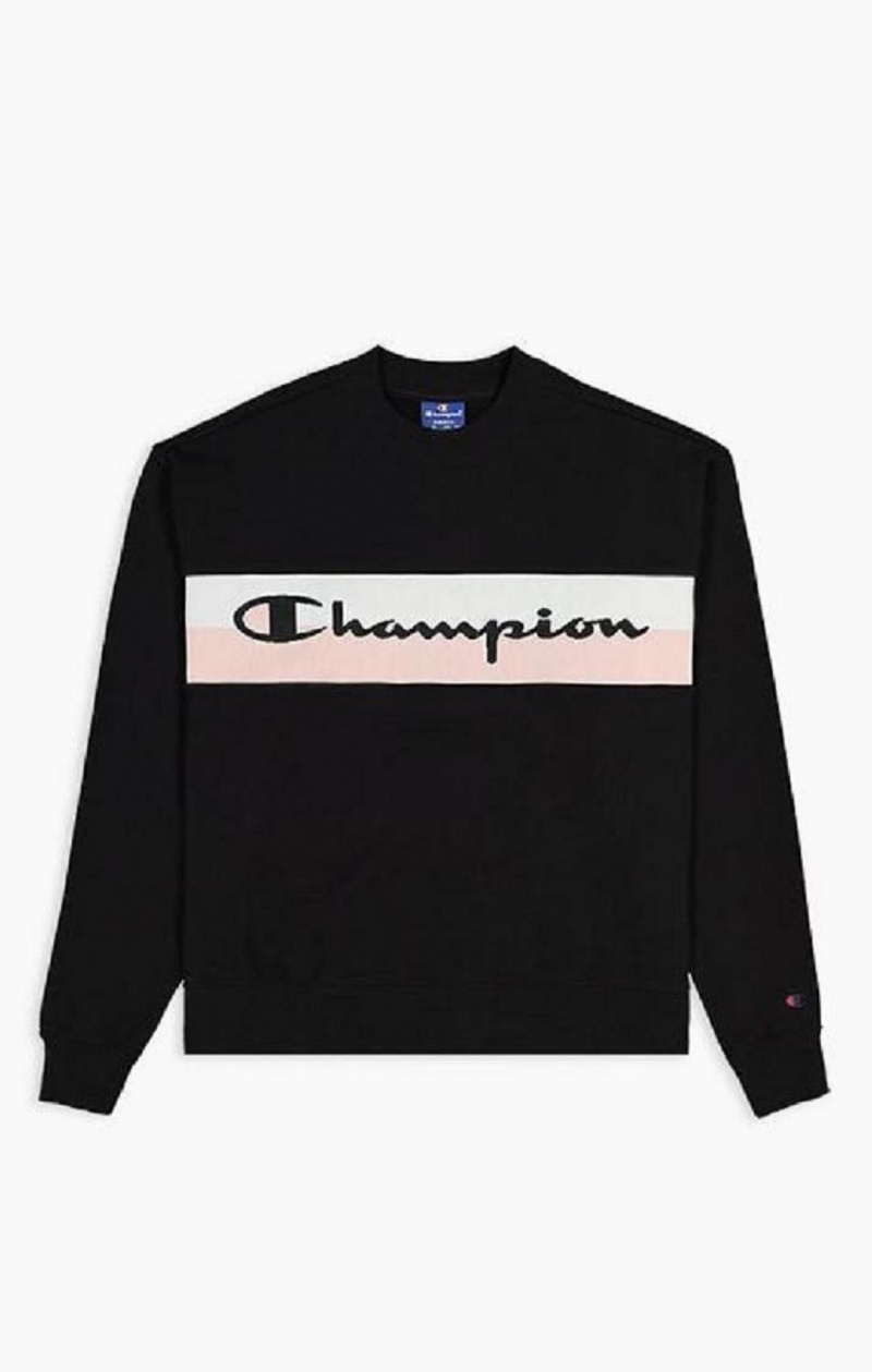 Champion Rib Insert Script Logo Bomull Terry Sweatshirt Tröjor Dam Svarta | 8679-AGMKL