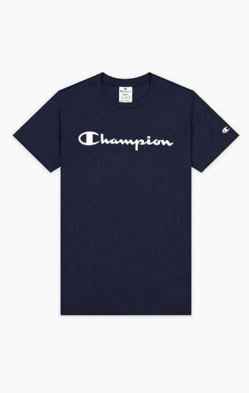 Champion Rubber Script Logo T-Shirt T-shirt Dam Mörkblå | 7504-AVFHL