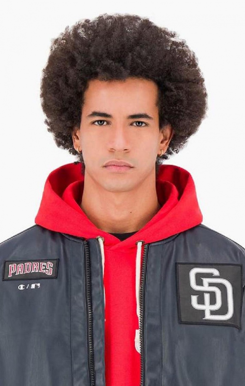 Champion San Diego MLB Fake Läder Bomber Jacket Jackor Herr Mörkblå | 7306-XUKRH