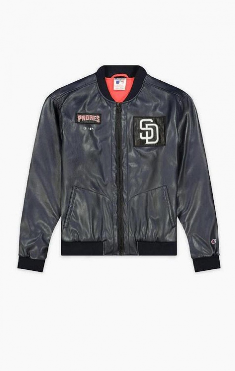 Champion San Diego MLB Fake Läder Bomber Jacket Jackor Herr Mörkblå | 7306-XUKRH