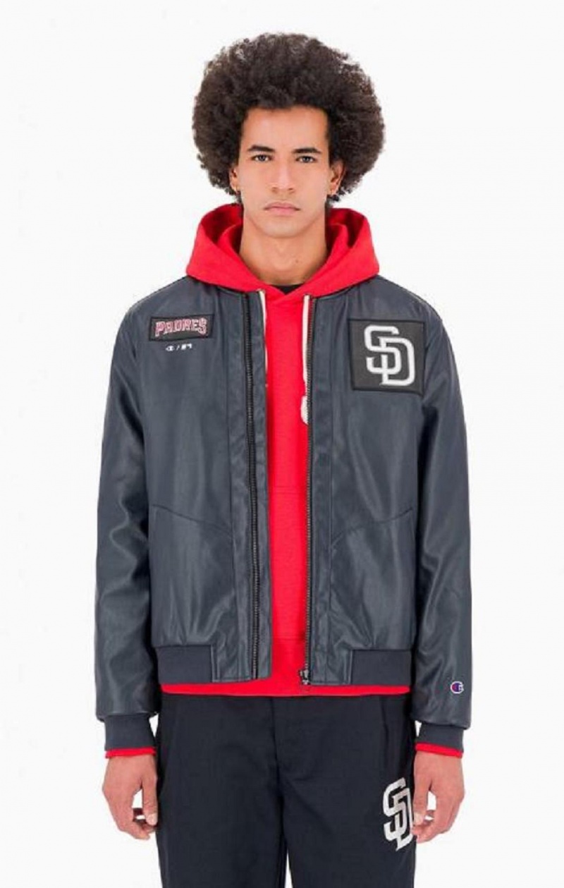 Champion San Diego MLB Fake Läder Bomber Jacket Jackor Herr Mörkblå | 7306-XUKRH