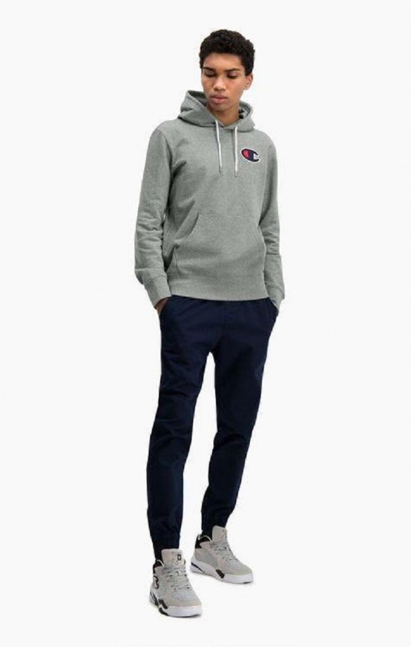 Champion Satin C Logo Bomull Terry Hoodie Hoodie Herr Mörkgrå | 8654-UCKRI