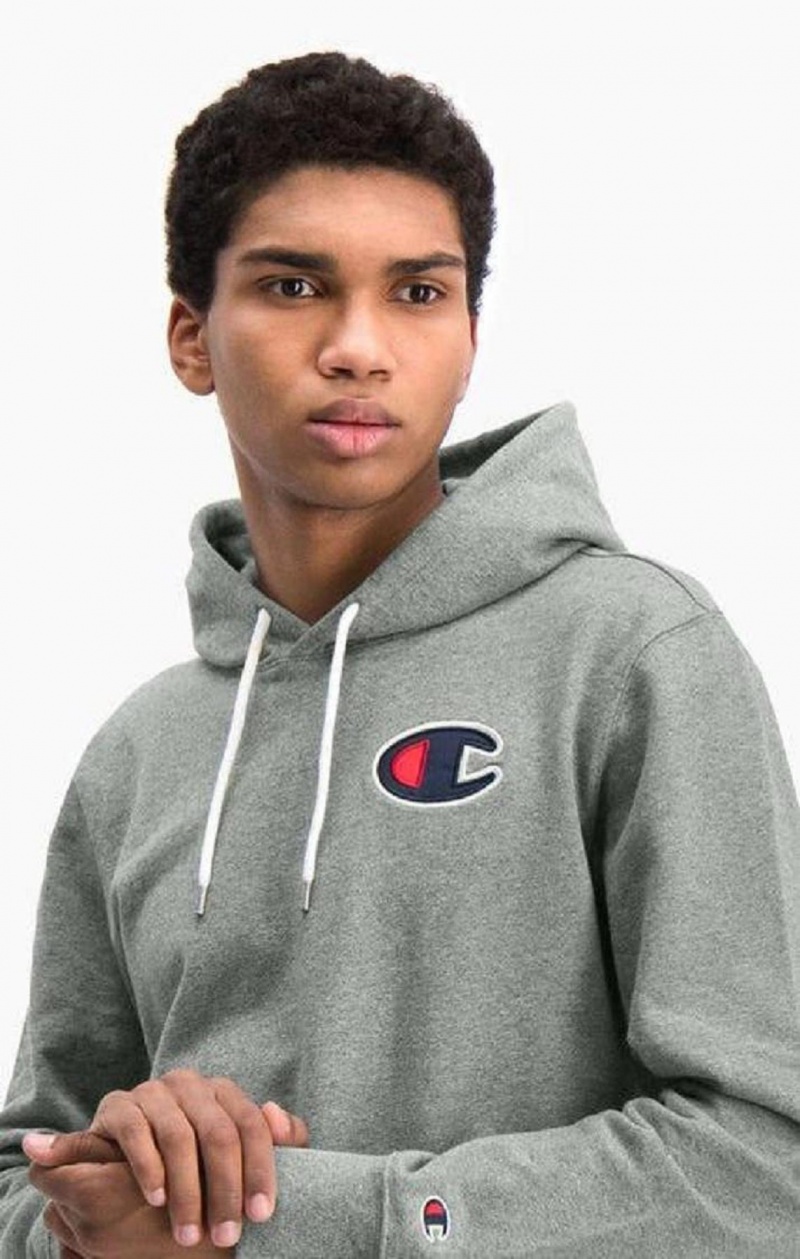 Champion Satin C Logo Bomull Terry Hoodie Hoodie Herr Mörkgrå | 8654-UCKRI