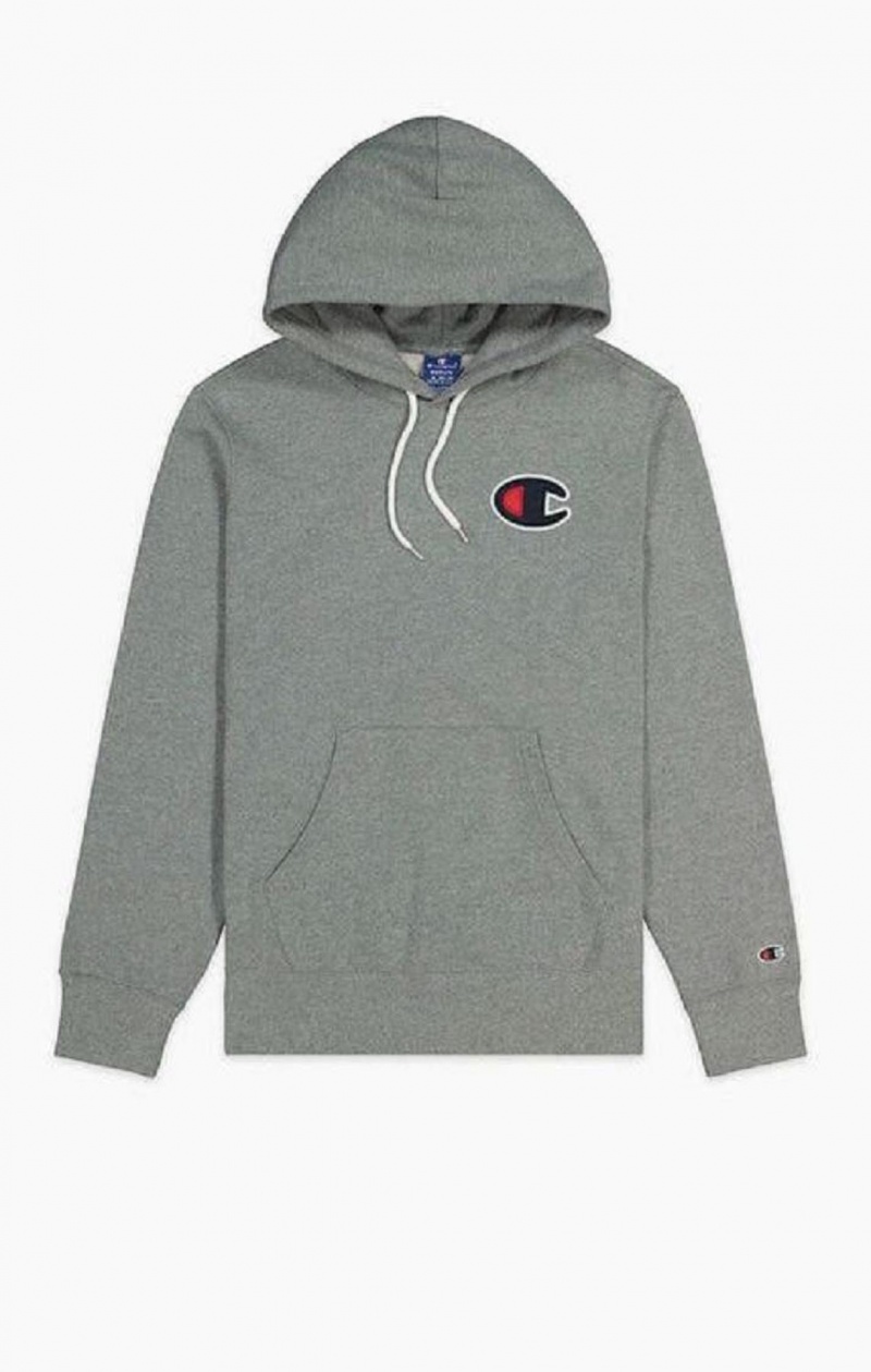 Champion Satin C Logo Bomull Terry Hoodie Hoodie Herr Mörkgrå | 8654-UCKRI