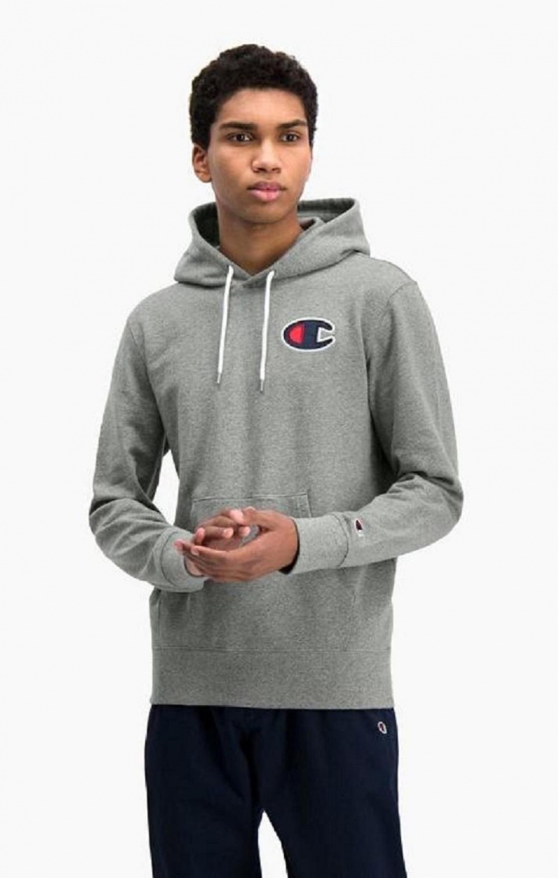 Champion Satin C Logo Bomull Terry Hoodie Hoodie Herr Mörkgrå | 8654-UCKRI