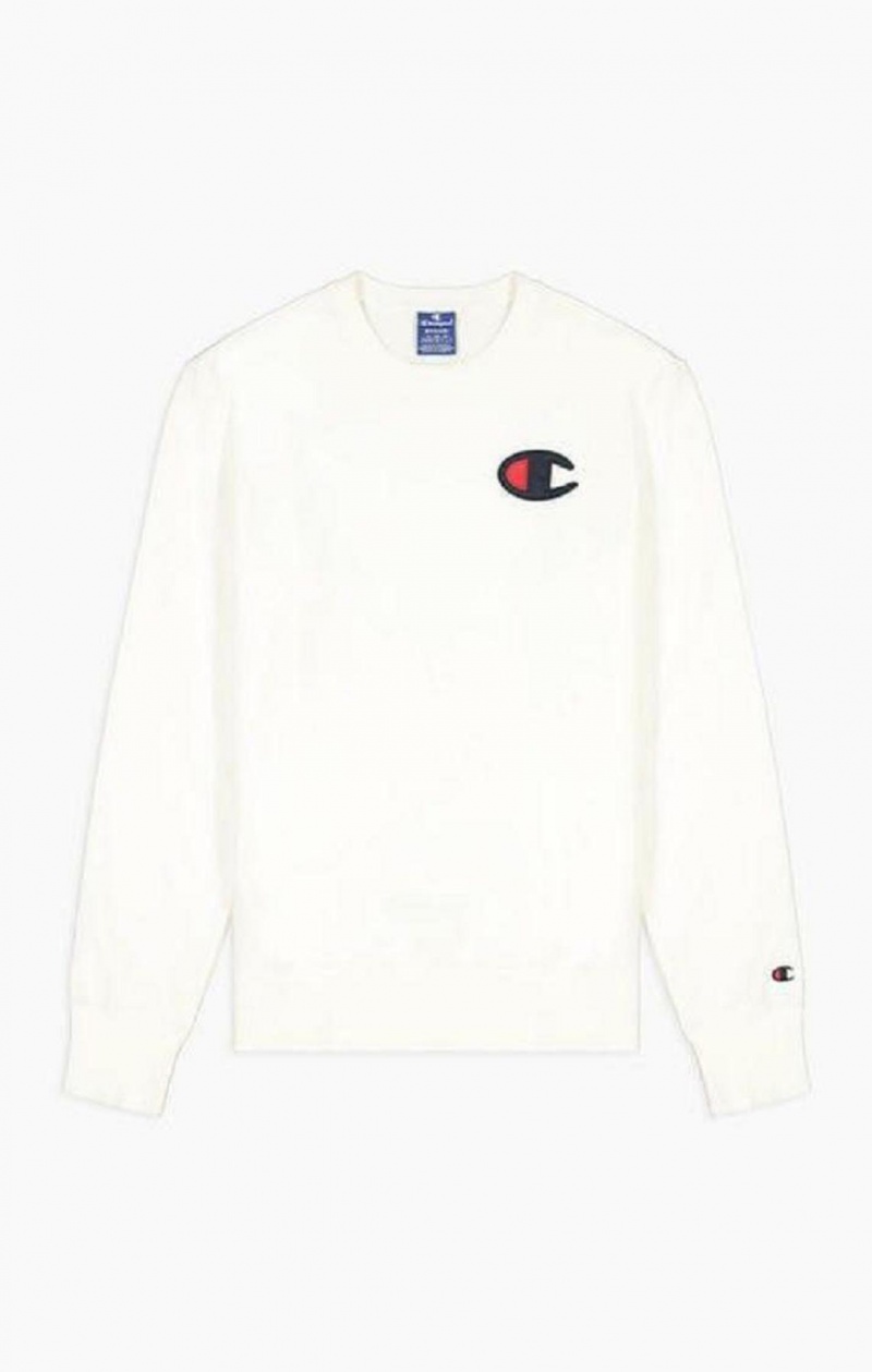 Champion Satin C Logo Bomull Terry Sweatshirt Tröjor Herr Vita | 2479-TVZRN