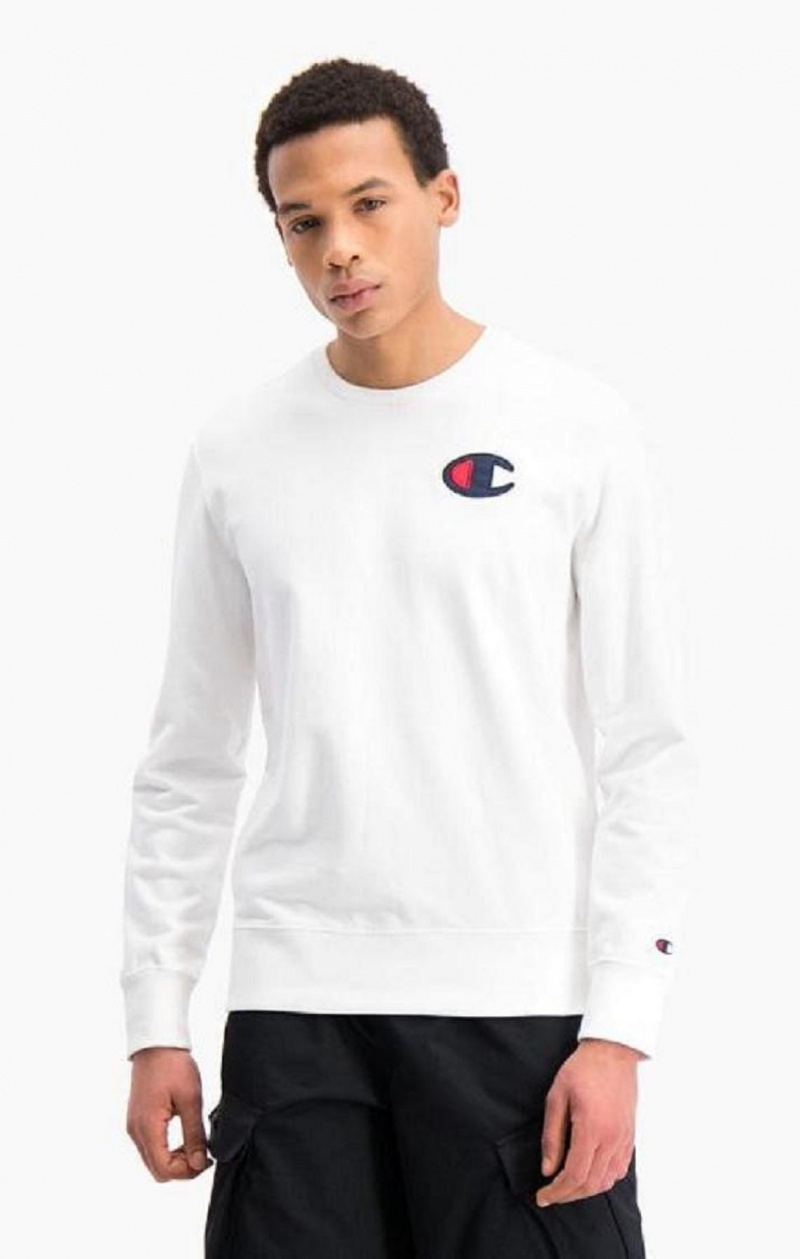 Champion Satin C Logo Bomull Terry Sweatshirt Tröjor Herr Vita | 2479-TVZRN