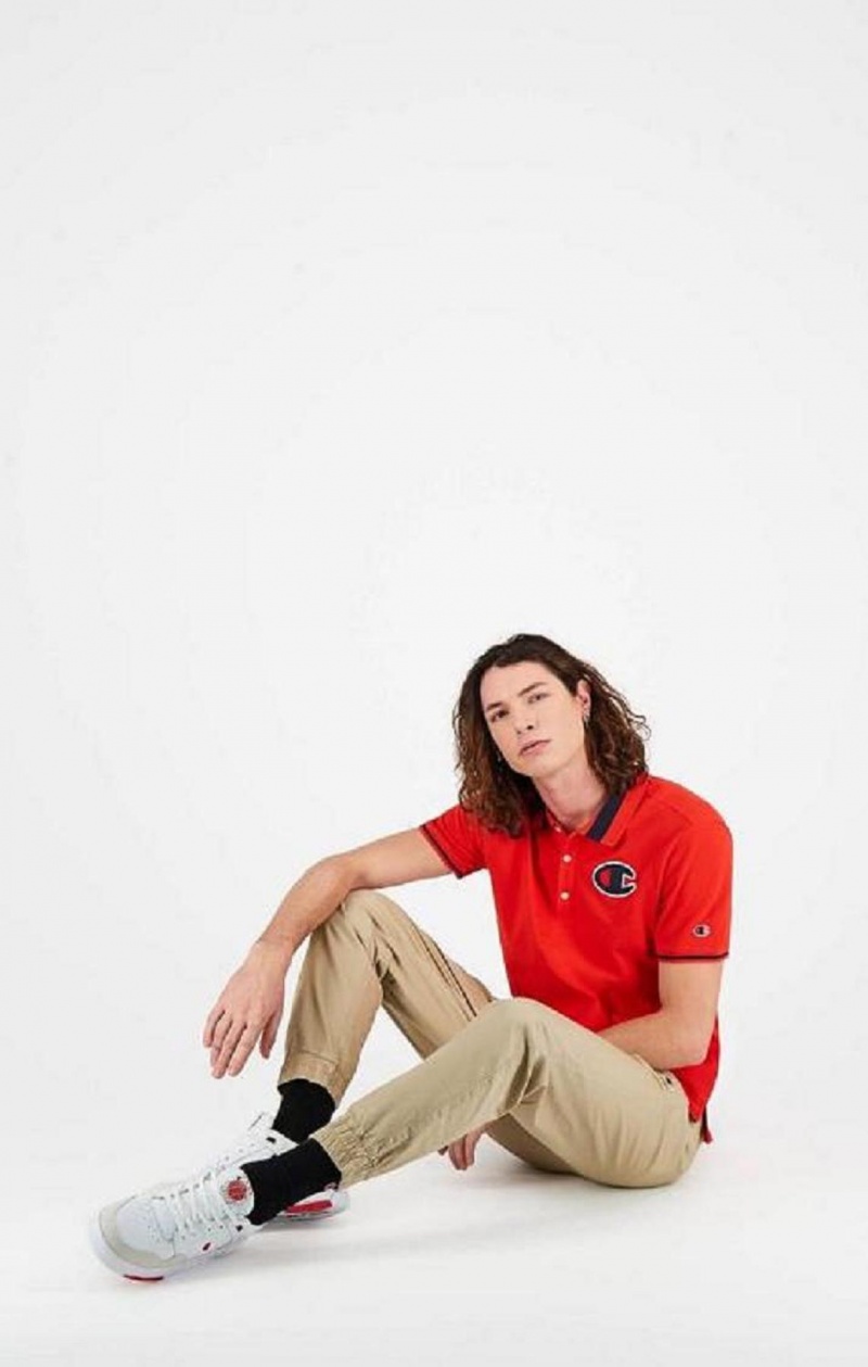 Champion Satin C Logo Polo Shirt T-shirt Herr Röda | 9503-WDUNY