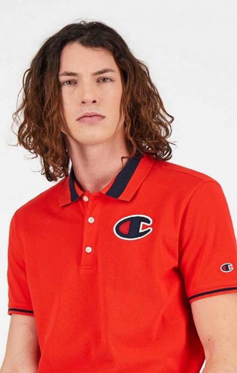 Champion Satin C Logo Polo Shirt T-shirt Herr Röda | 9503-WDUNY