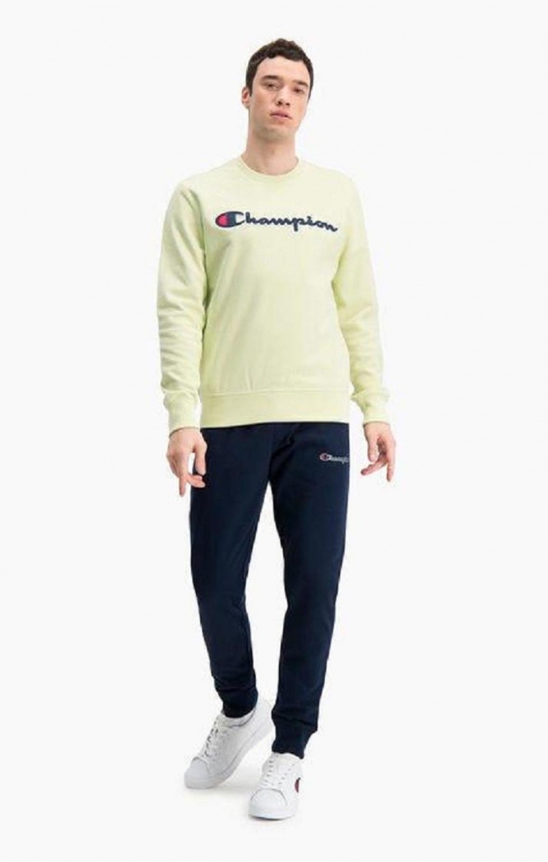 Champion Satin Script Logo Bomull Terry Sweatshirt Tröjor Herr Turkos | 3092-LWONV