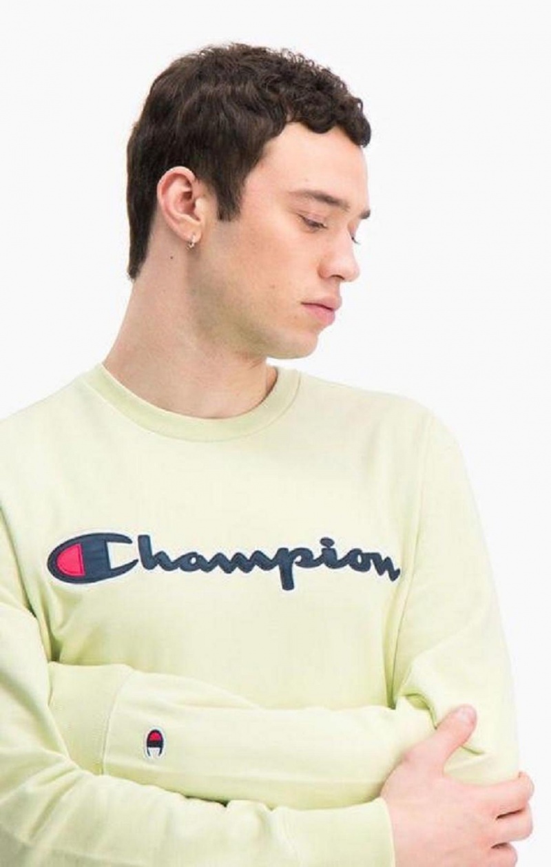 Champion Satin Script Logo Bomull Terry Sweatshirt Tröjor Herr Turkos | 3092-LWONV