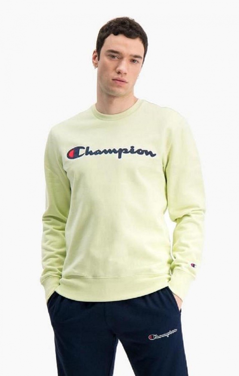 Champion Satin Script Logo Bomull Terry Sweatshirt Tröjor Herr Turkos | 3092-LWONV