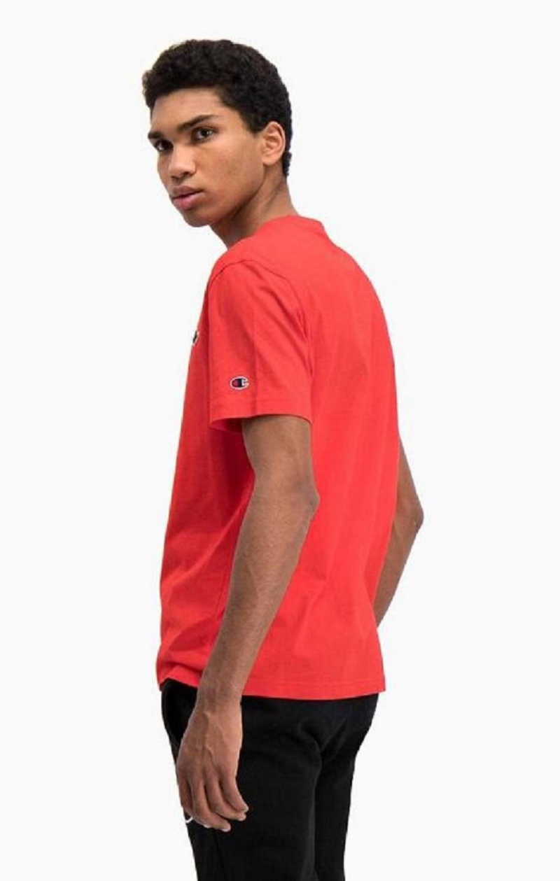 Champion Satin Script Logo T-Shirt T-shirt Herr Röda | 3410-NSMDY