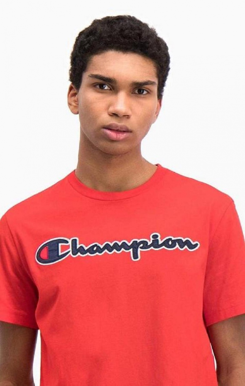 Champion Satin Script Logo T-Shirt T-shirt Herr Röda | 3410-NSMDY