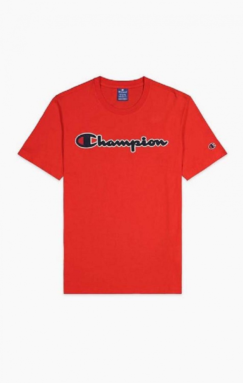 Champion Satin Script Logo T-Shirt T-shirt Herr Röda | 3410-NSMDY