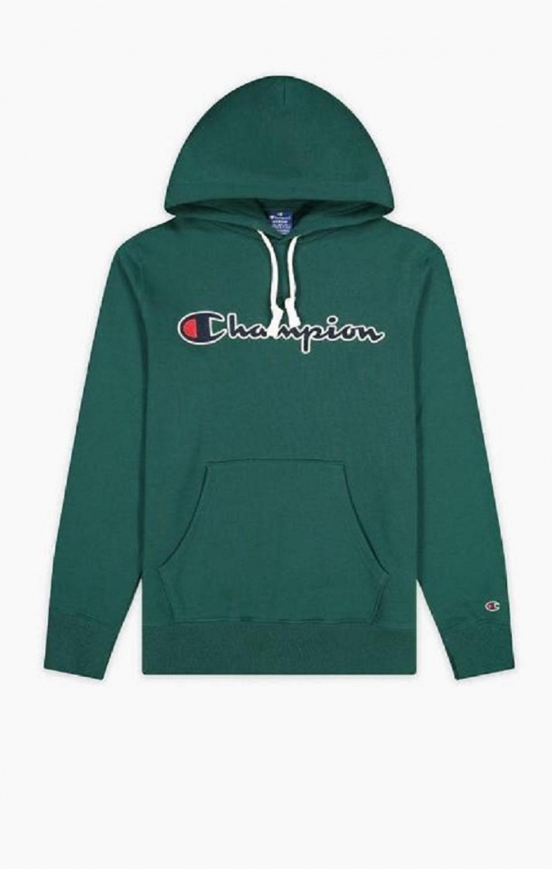 Champion Satin Stitch Script Logo Fleece Hoodie Hoodie Herr Ljusgröna | 2037-NKYCO