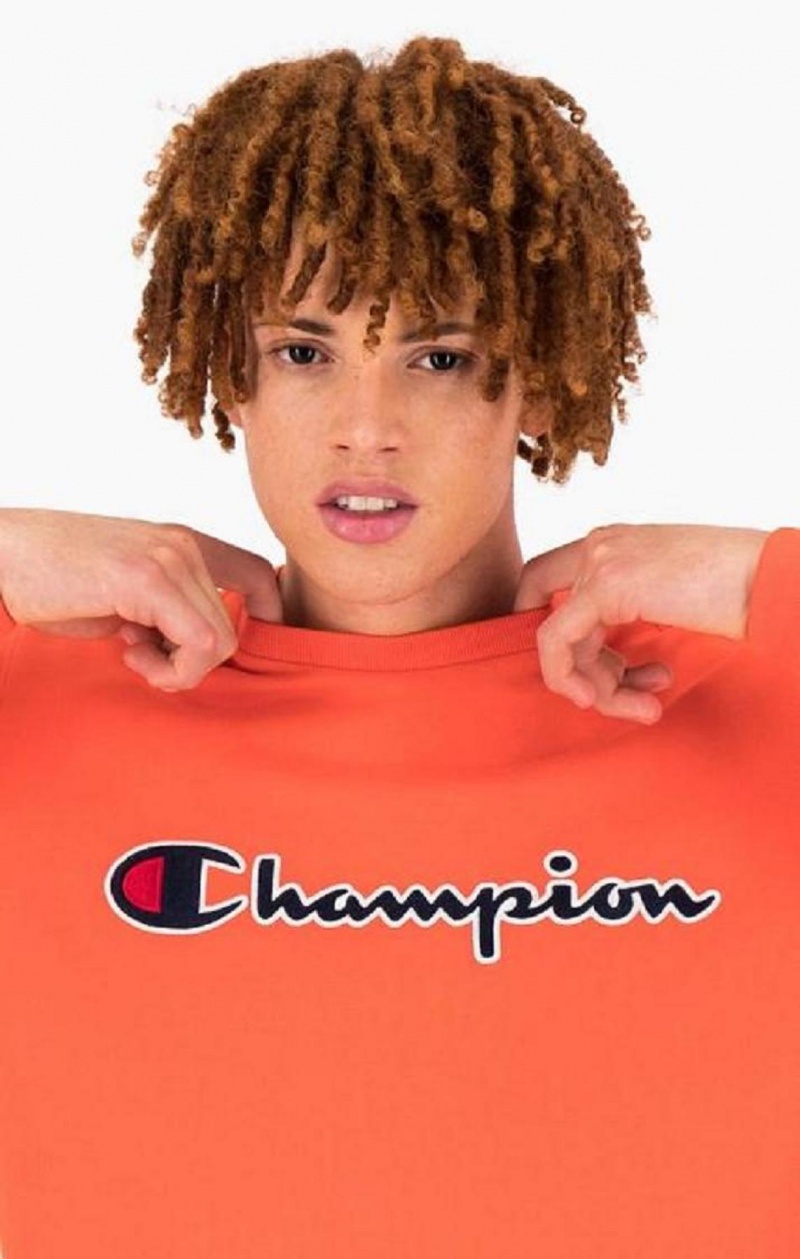 Champion Satin Stitch Script Logo Fleece Sweatshirt Tröjor Herr Röda | 0318-RVNAS