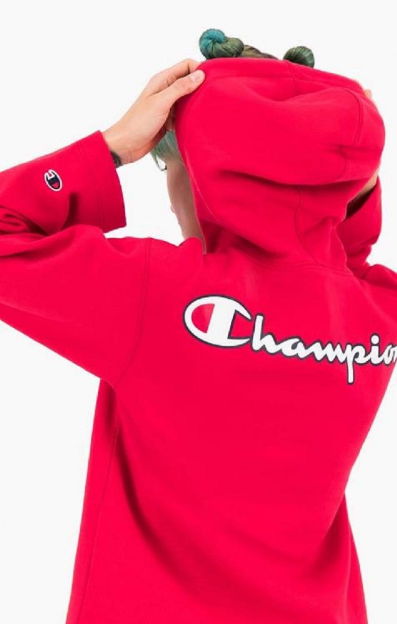 Champion Satin Stitch Script Logo Hoodie Hoodie Dam Röda | 8357-FITRW