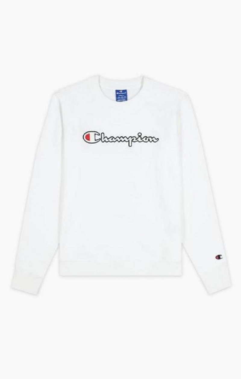 Champion Satin Stitch Script Logo Sweatshirt Tröjor Dam Vita | 9410-JWAUH