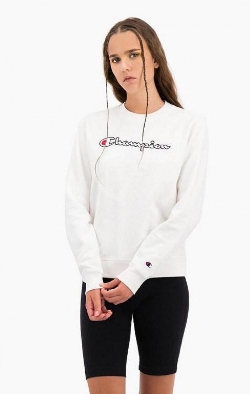 Champion Satin Stitch Script Logo Sweatshirt Tröjor Dam Vita | 9410-JWAUH