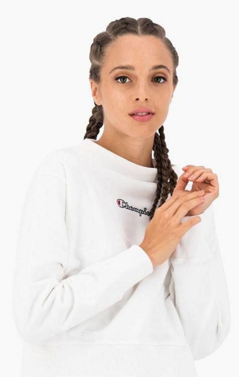 Champion Satin Stitch Script Logo Sweatshirt Tröjor Dam Vita | 7480-TROUX