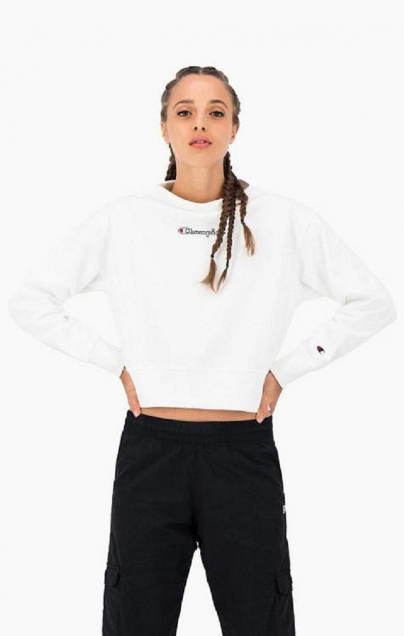 Champion Satin Stitch Script Logo Sweatshirt Tröjor Dam Vita | 7480-TROUX