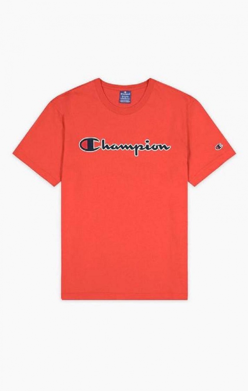 Champion Satin Stitch Script Logo T-Shirt T-shirt Herr Röda | 1754-ZXDMA