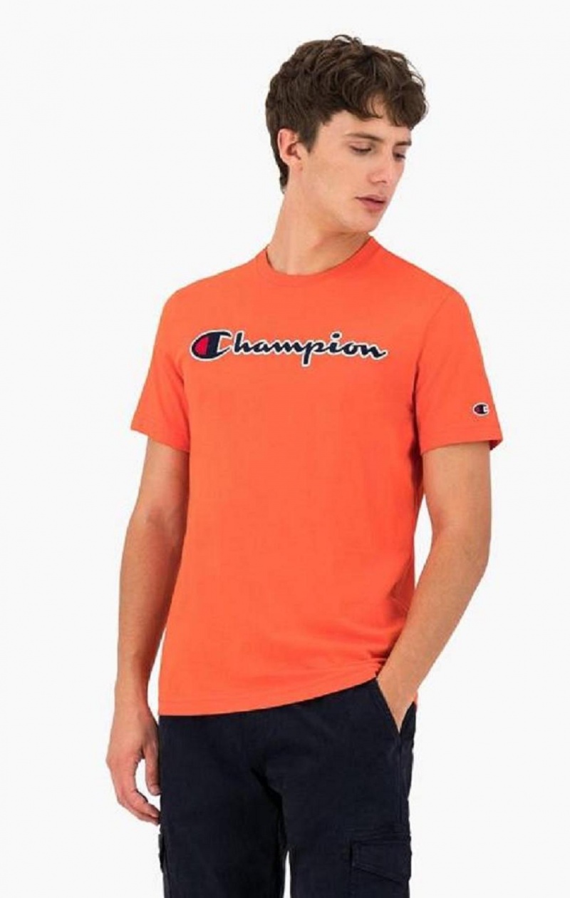 Champion Satin Stitch Script Logo T-Shirt T-shirt Herr Röda | 1754-ZXDMA