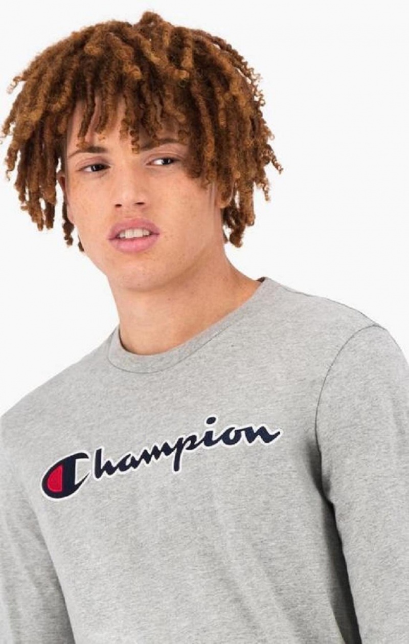 Champion Satin Stitch Script Logo T-Shirt T-shirt Herr Ljusgrå | 6403-FHULK