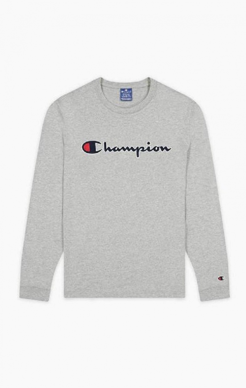 Champion Satin Stitch Script Logo T-Shirt T-shirt Herr Ljusgrå | 6403-FHULK