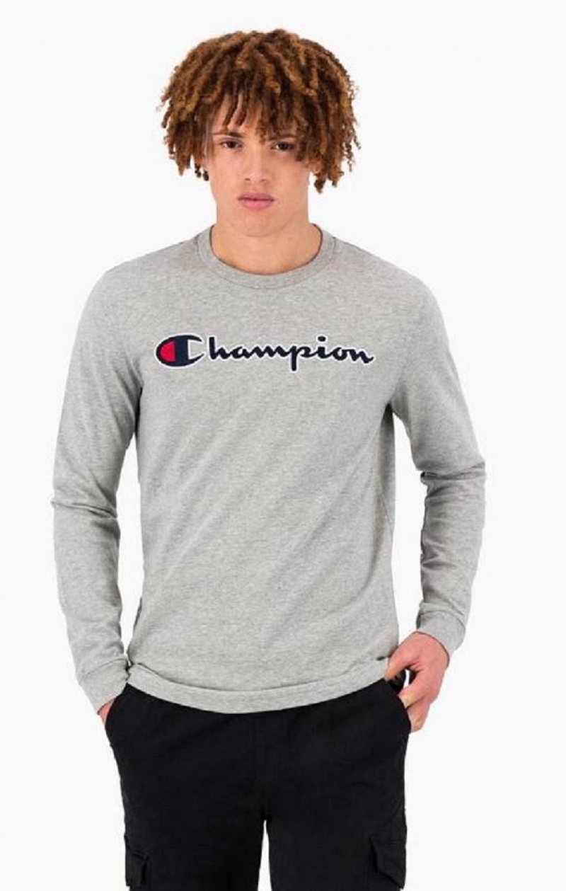 Champion Satin Stitch Script Logo T-Shirt T-shirt Herr Ljusgrå | 6403-FHULK