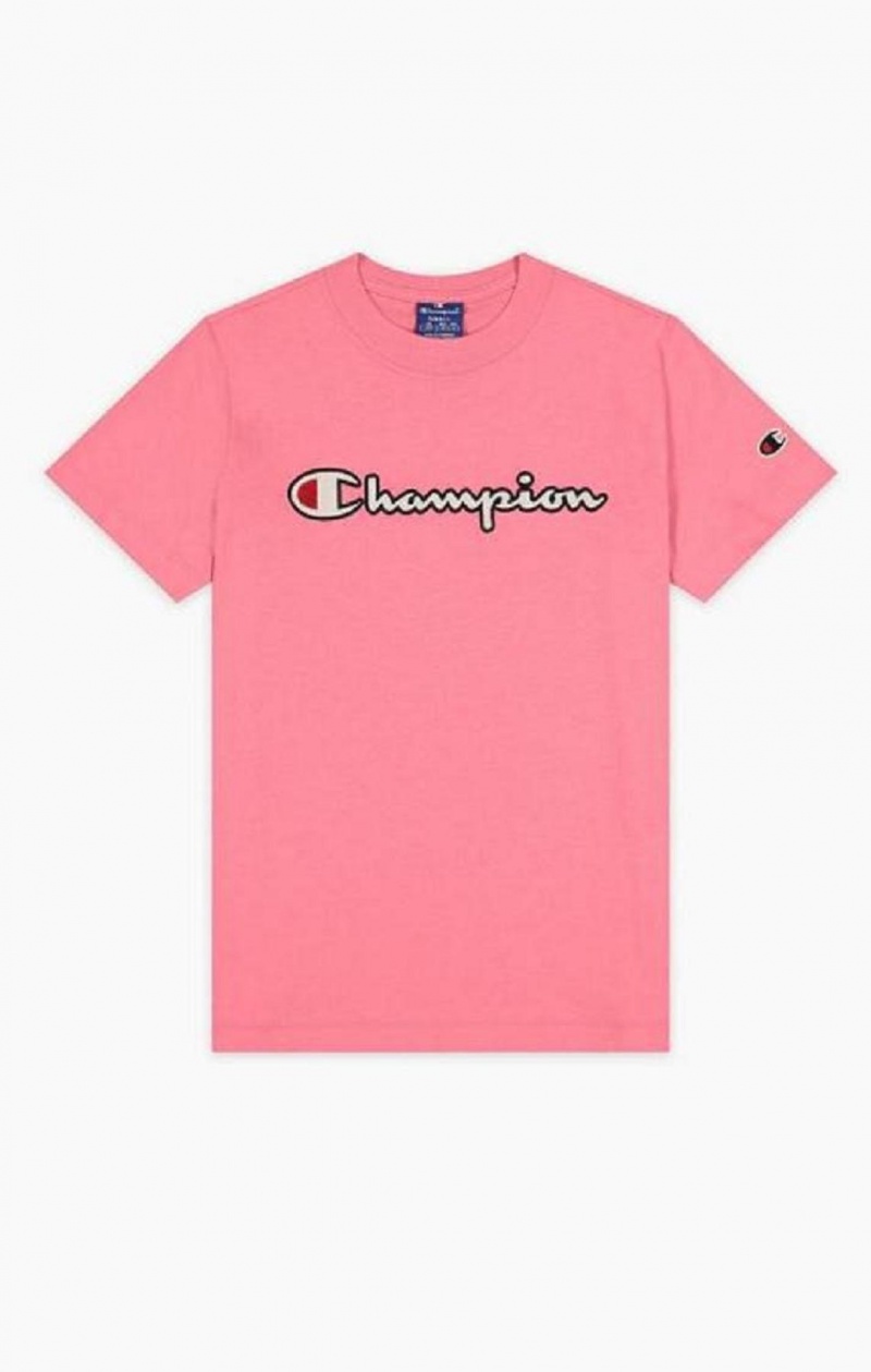 Champion Satin Stitch Script Logo T-Shirt T-shirt Dam Rosa | 9374-EAISB