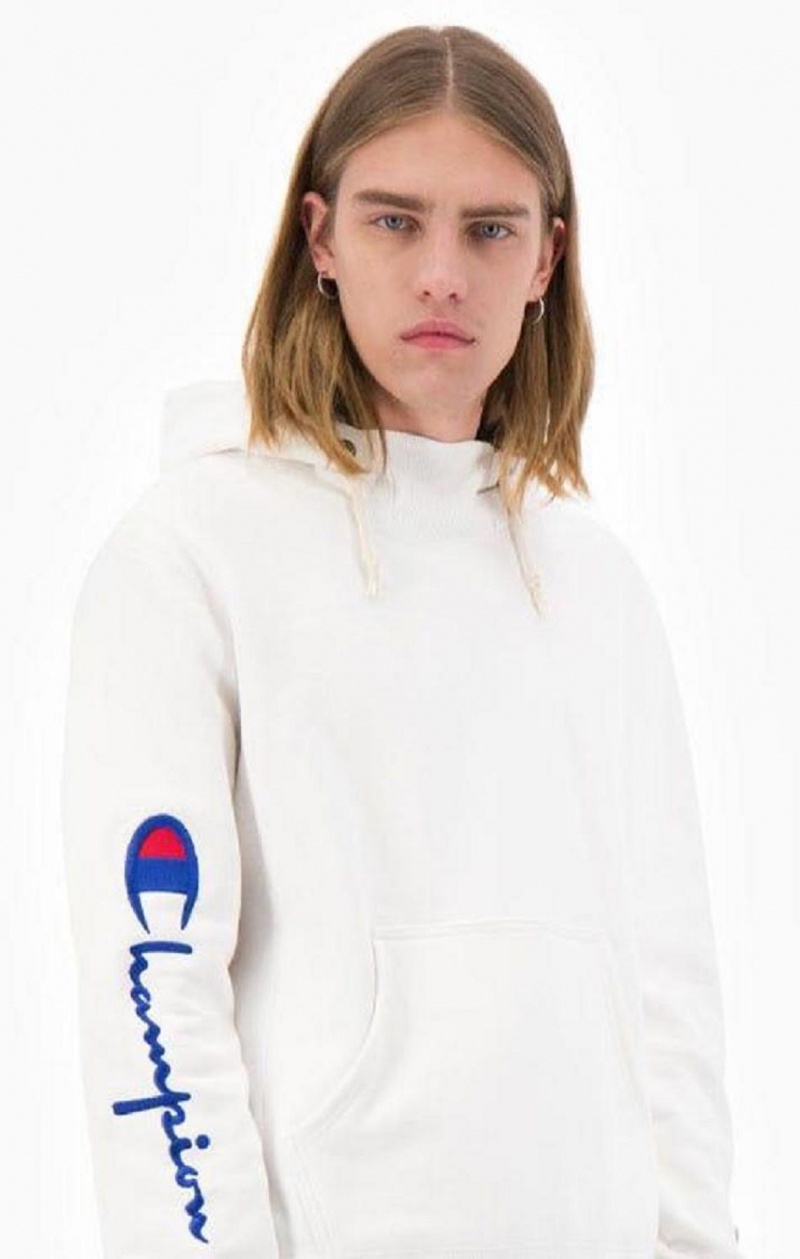 Champion Script Logo Arm Reverse Weave Hoodie Hoodie Herr Vita | 3658-RXNHB