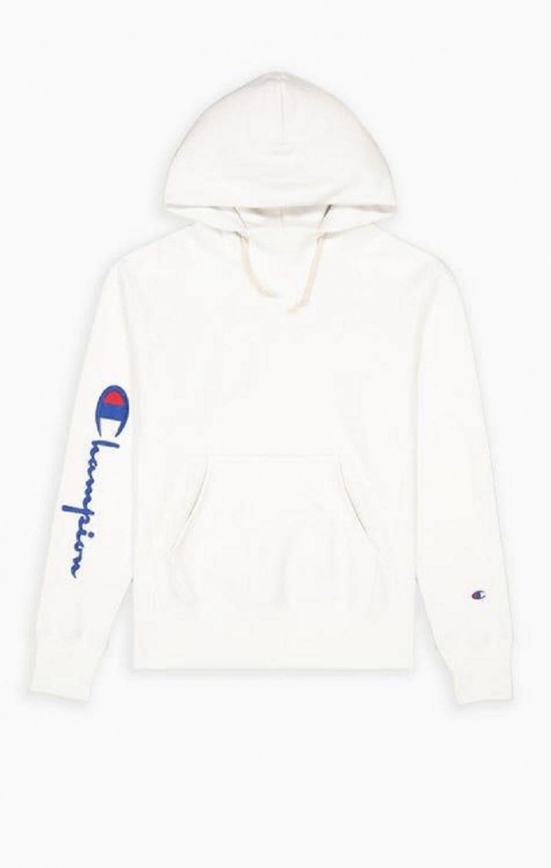 Champion Script Logo Arm Reverse Weave Hoodie Hoodie Herr Vita | 3658-RXNHB