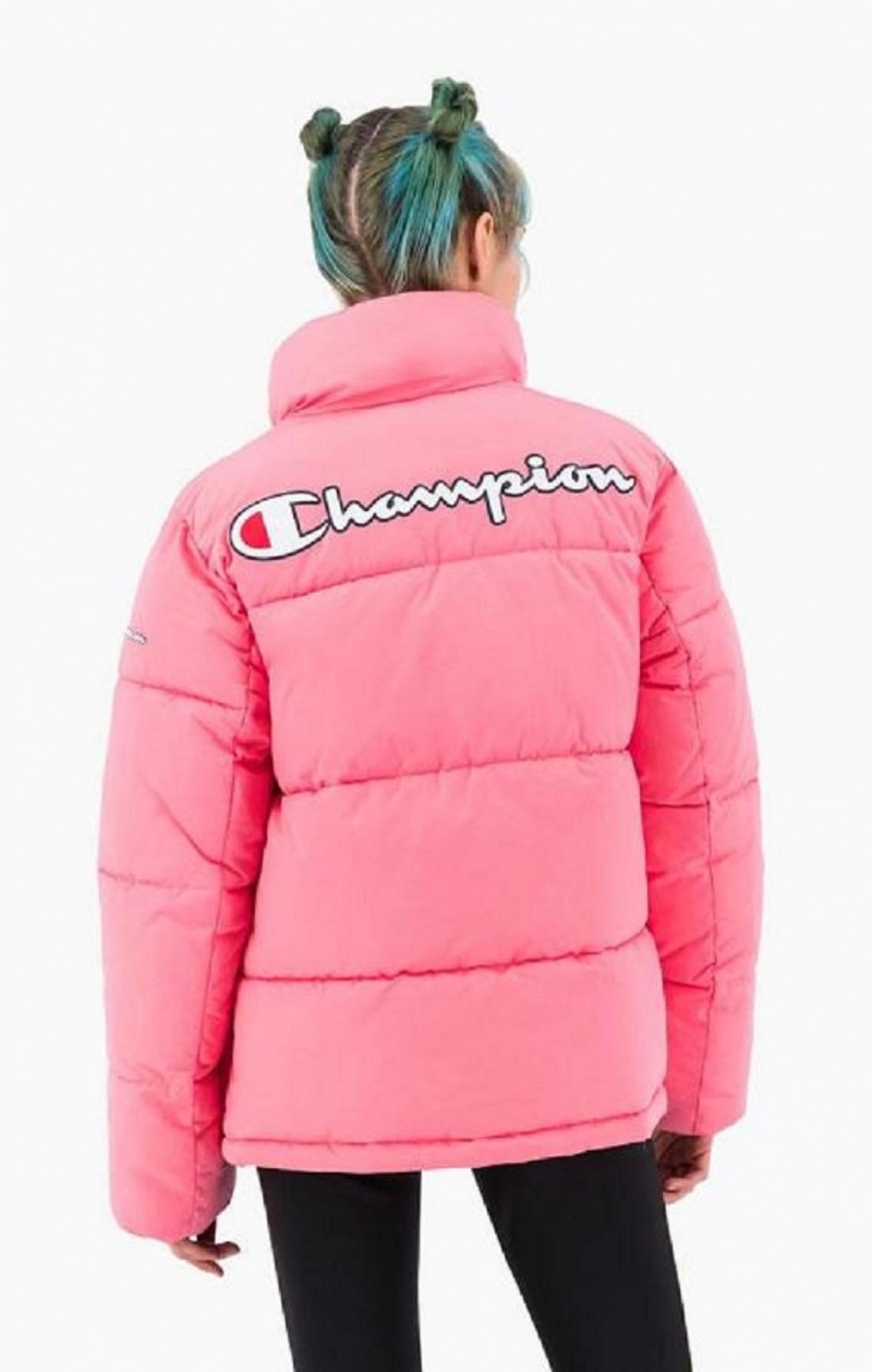 Champion Script Logo Back Vadderad Jacket Jackor Dam Rosa | 8935-GFBRN