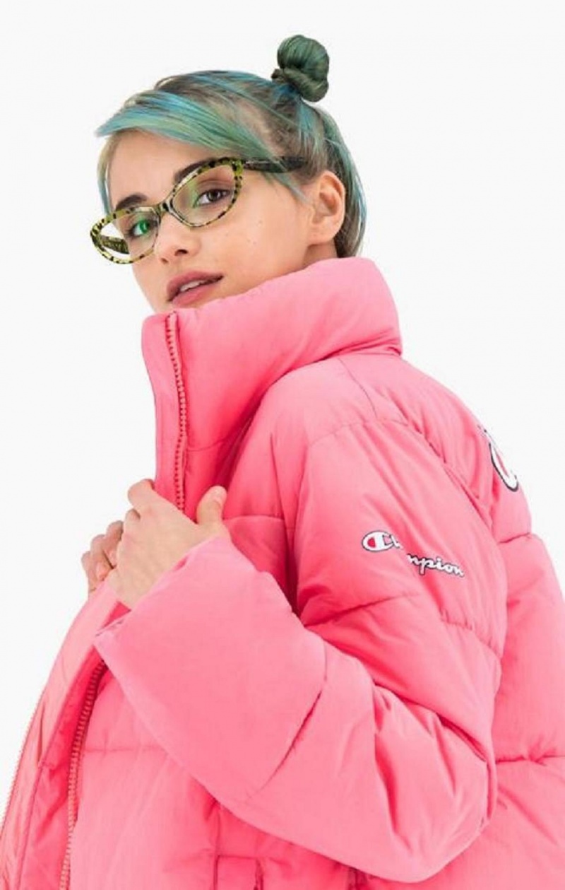 Champion Script Logo Back Vadderad Jacket Jackor Dam Rosa | 8935-GFBRN