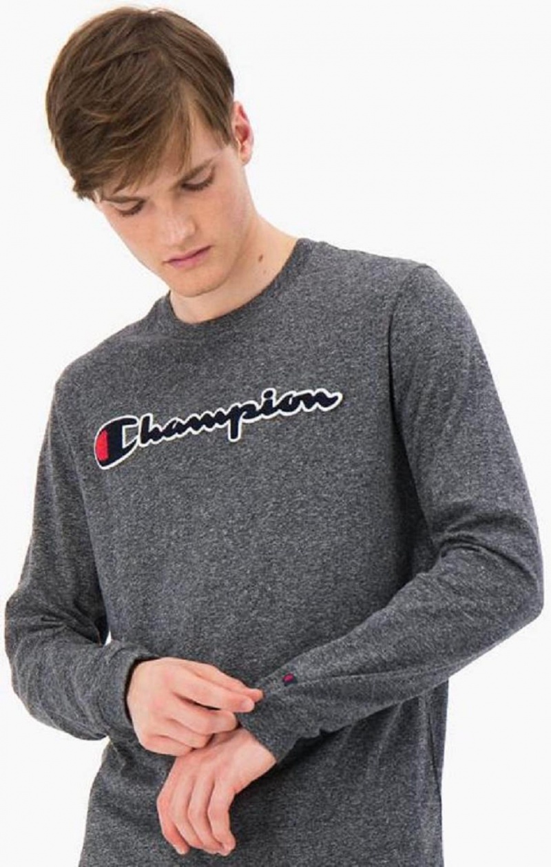 Champion Script Logo Bomull Jersey Sweatshirt Tröjor Herr Mörkgrå | 7104-WAMQT