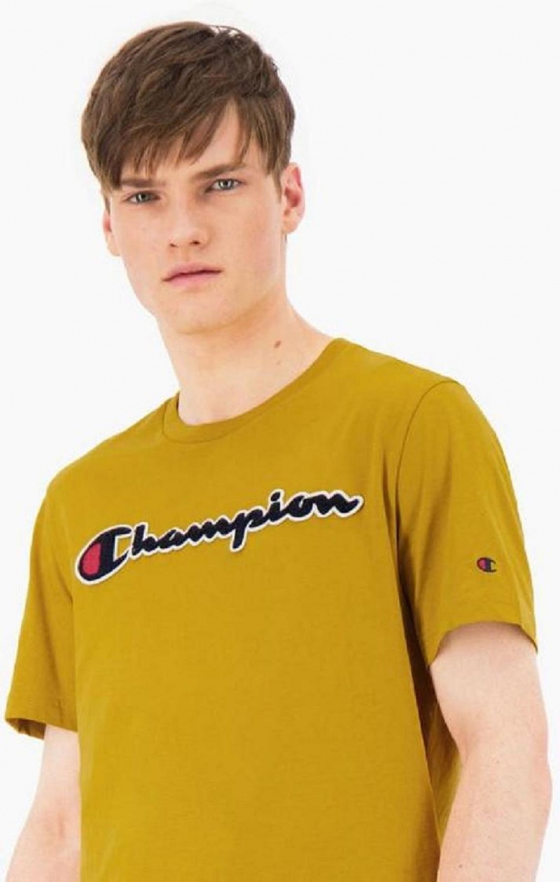 Champion Script Logo Crew Neck T-Shirt T-shirt Herr Guld | 9748-NKCFO