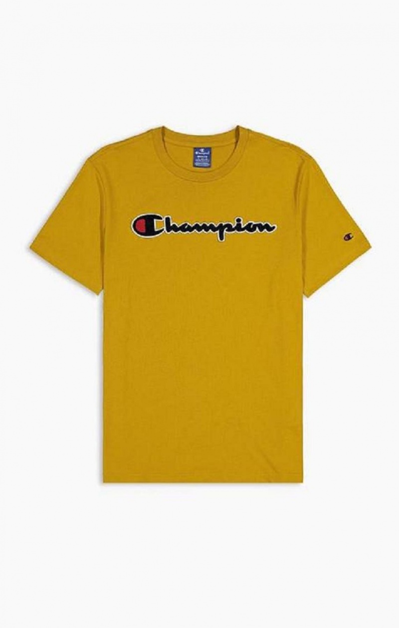 Champion Script Logo Crew Neck T-Shirt T-shirt Herr Guld | 9748-NKCFO