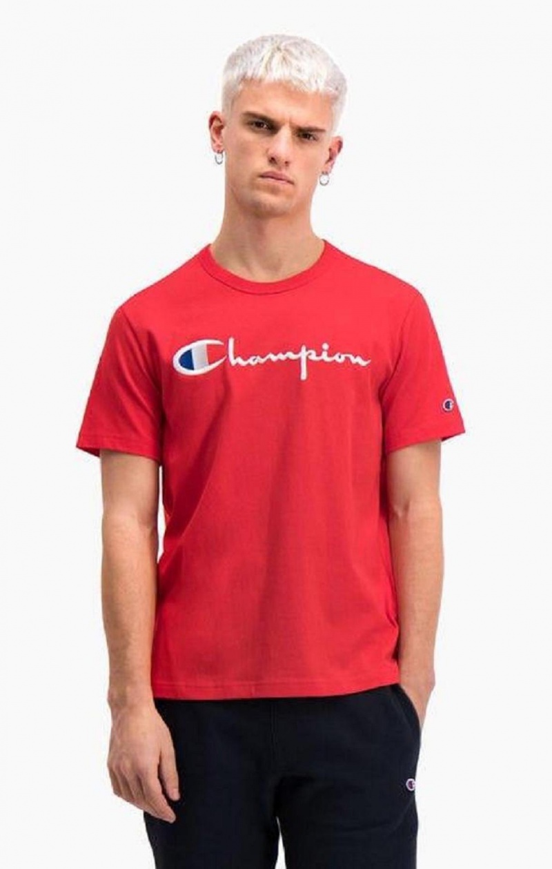 Champion Script Logo Crew Neck T-Shirt T-shirt Herr Röda | 4397-IMTDB