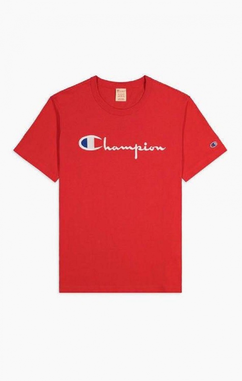 Champion Script Logo Crew Neck T-Shirt T-shirt Herr Röda | 4397-IMTDB