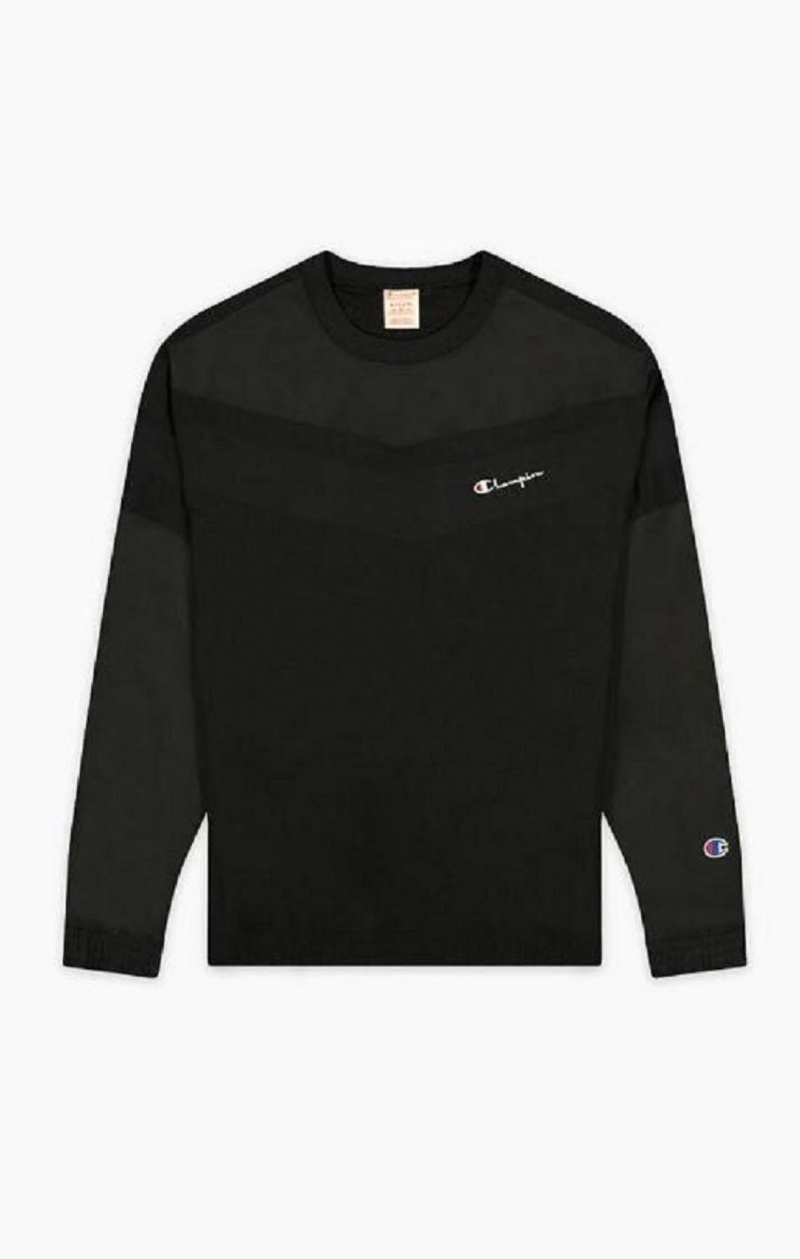 Champion Script Logo Crinkle Track Sweatshirt Tröjor Herr Svarta | 3749-JOCXK