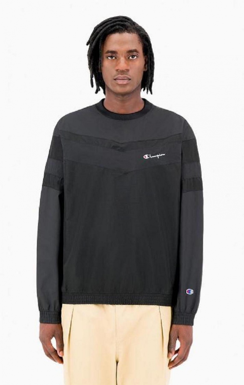 Champion Script Logo Crinkle Track Sweatshirt Tröjor Herr Svarta | 3749-JOCXK