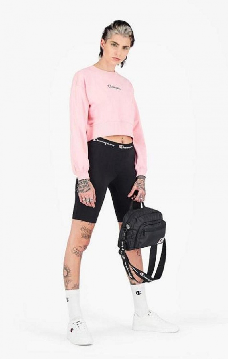 Champion Script Logo Cropped Boxy Sweatshirt Tröjor Dam Rosa | 5604-CLAFP