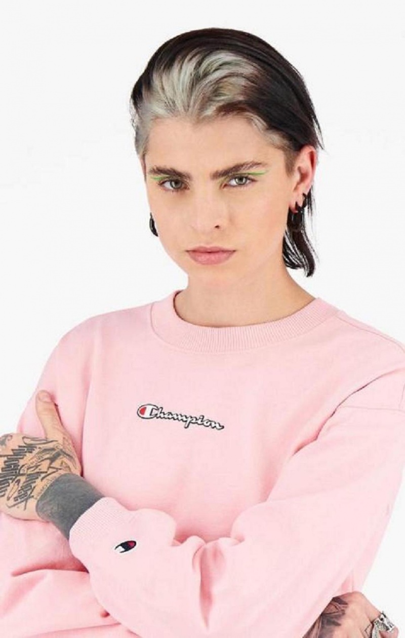 Champion Script Logo Cropped Boxy Sweatshirt Tröjor Dam Rosa | 5604-CLAFP