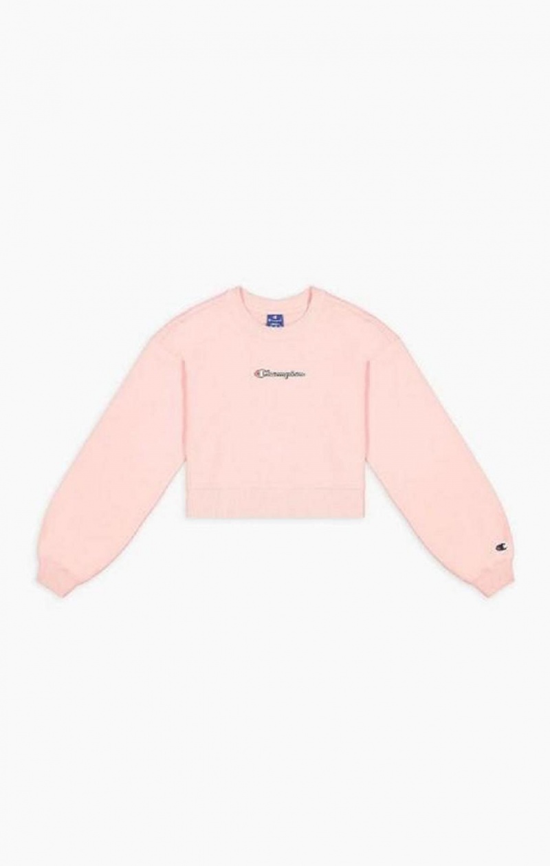 Champion Script Logo Cropped Boxy Sweatshirt Tröjor Dam Rosa | 5604-CLAFP