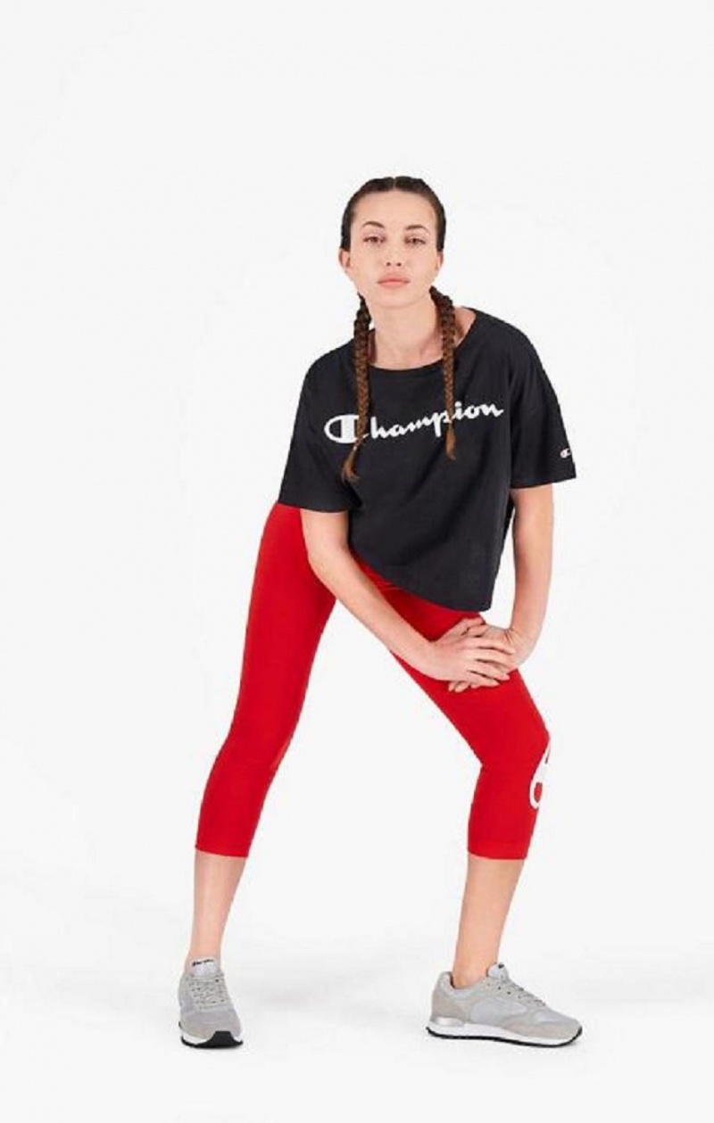 Champion Script Logo Cropped T-Shirt T-shirt Dam Svarta | 3910-EMZHA